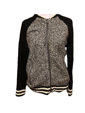 American Eagle Outfitters Zip Up Sweater Jacket Black White Sz S EUC Warm Ladies